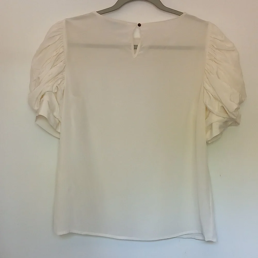 Zara Cream Ruched Puff Sleeve Blouse